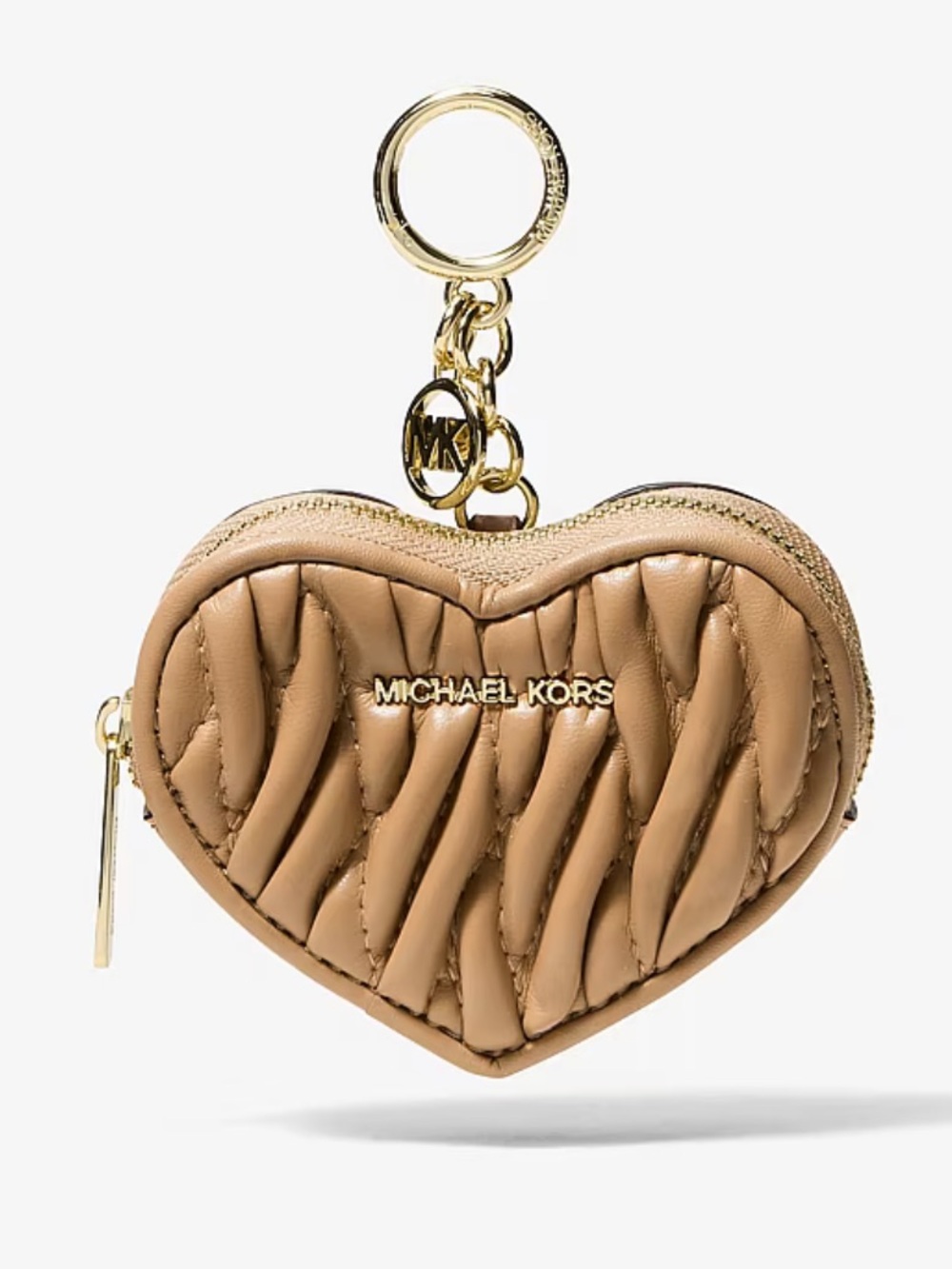 Michael Kors Tan Quilted Heart Keyring Coin Pouch Matelassé Bag Charm